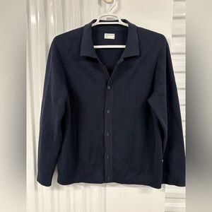 FRANK AND OAK Navy Blue Cardigan Sweater Size LARGE collared button up